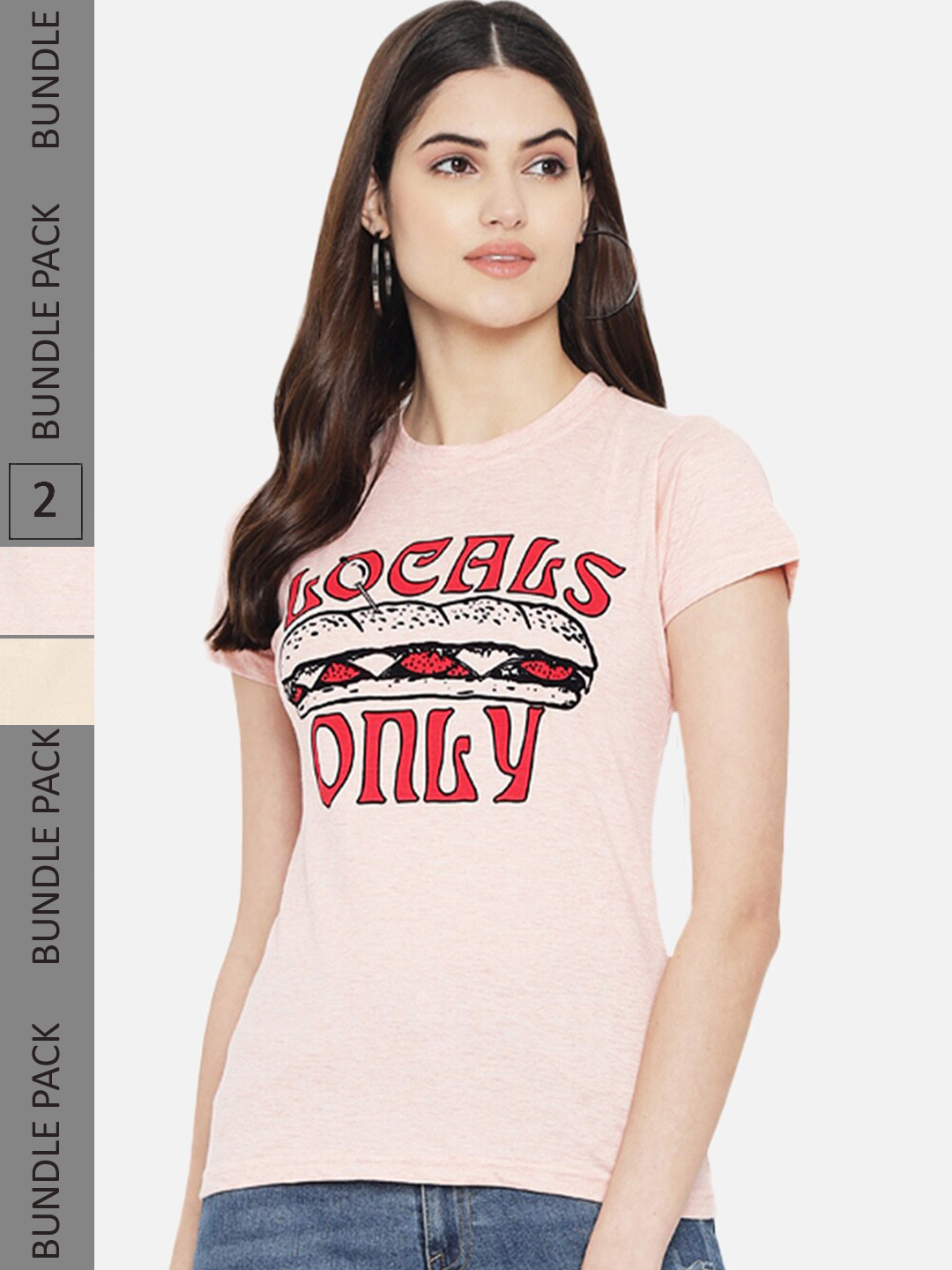 

BAESD Pack of 2 Typography Printed Cotton T-shirts, Pink