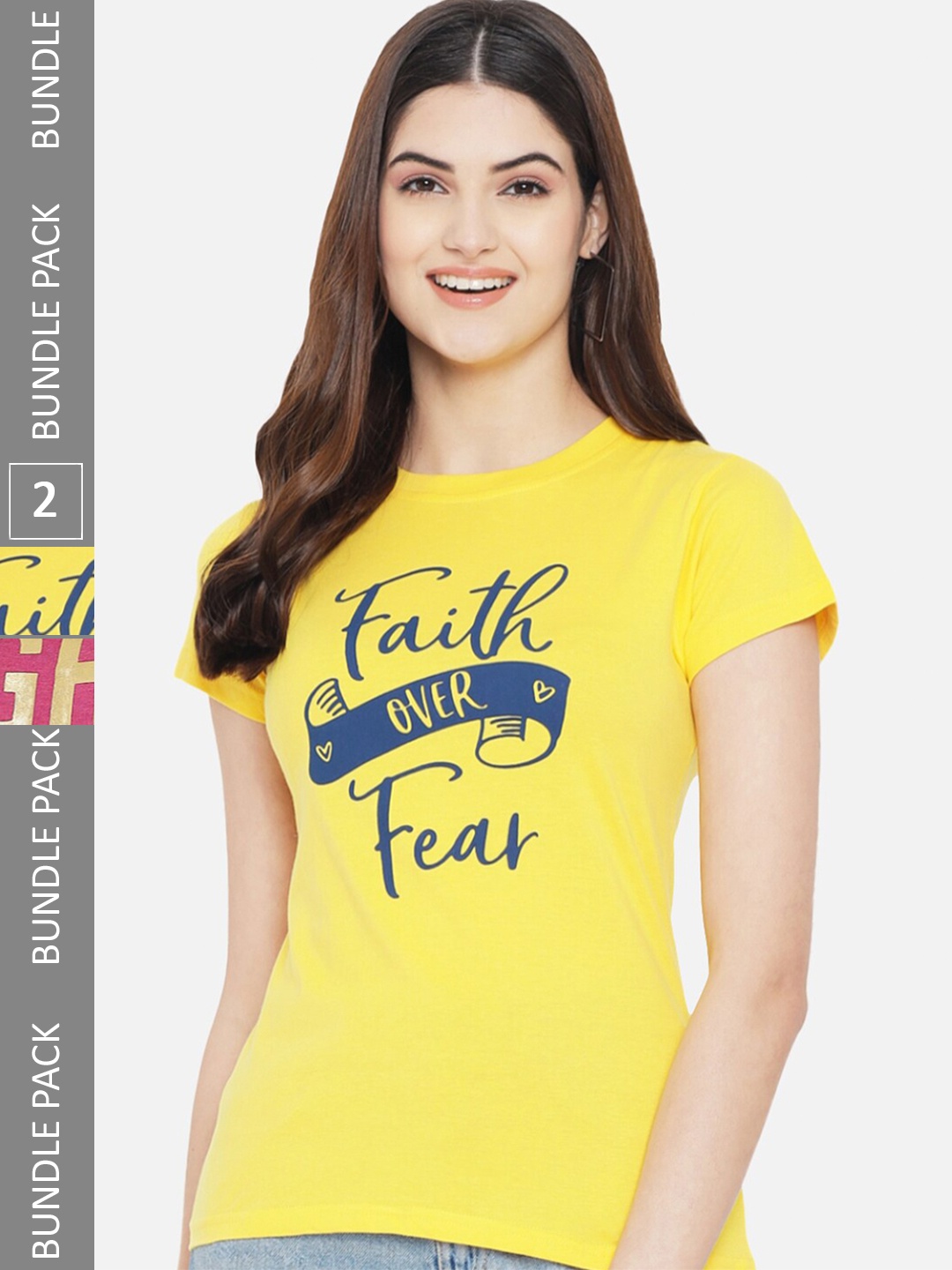 BAESD Pack Of 2 Typography Printed Cotton T-Shirt, Yellow