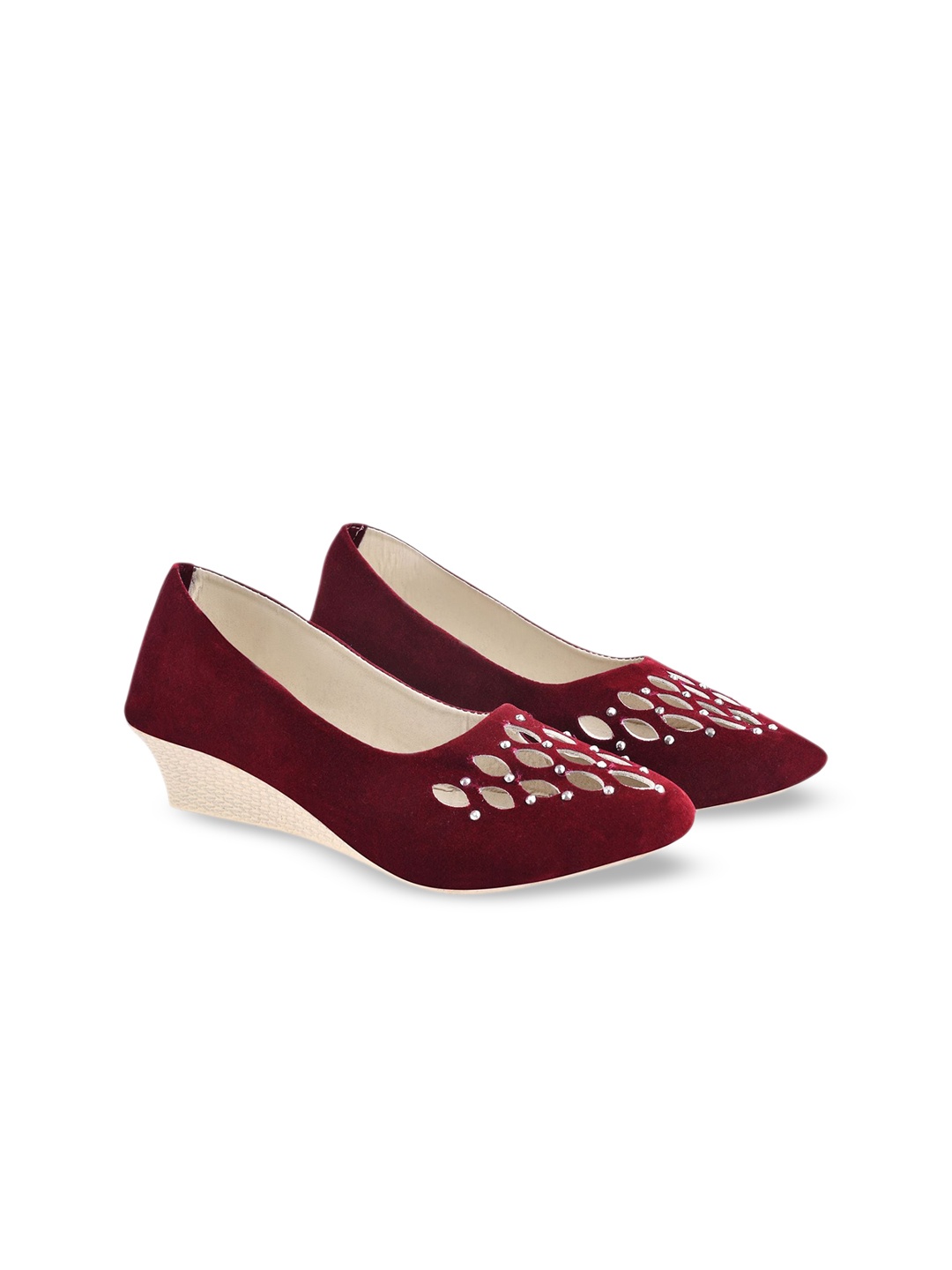 

BAESD Girls Embellished Suede Wedge Pumps With Laser Cuts, Maroon