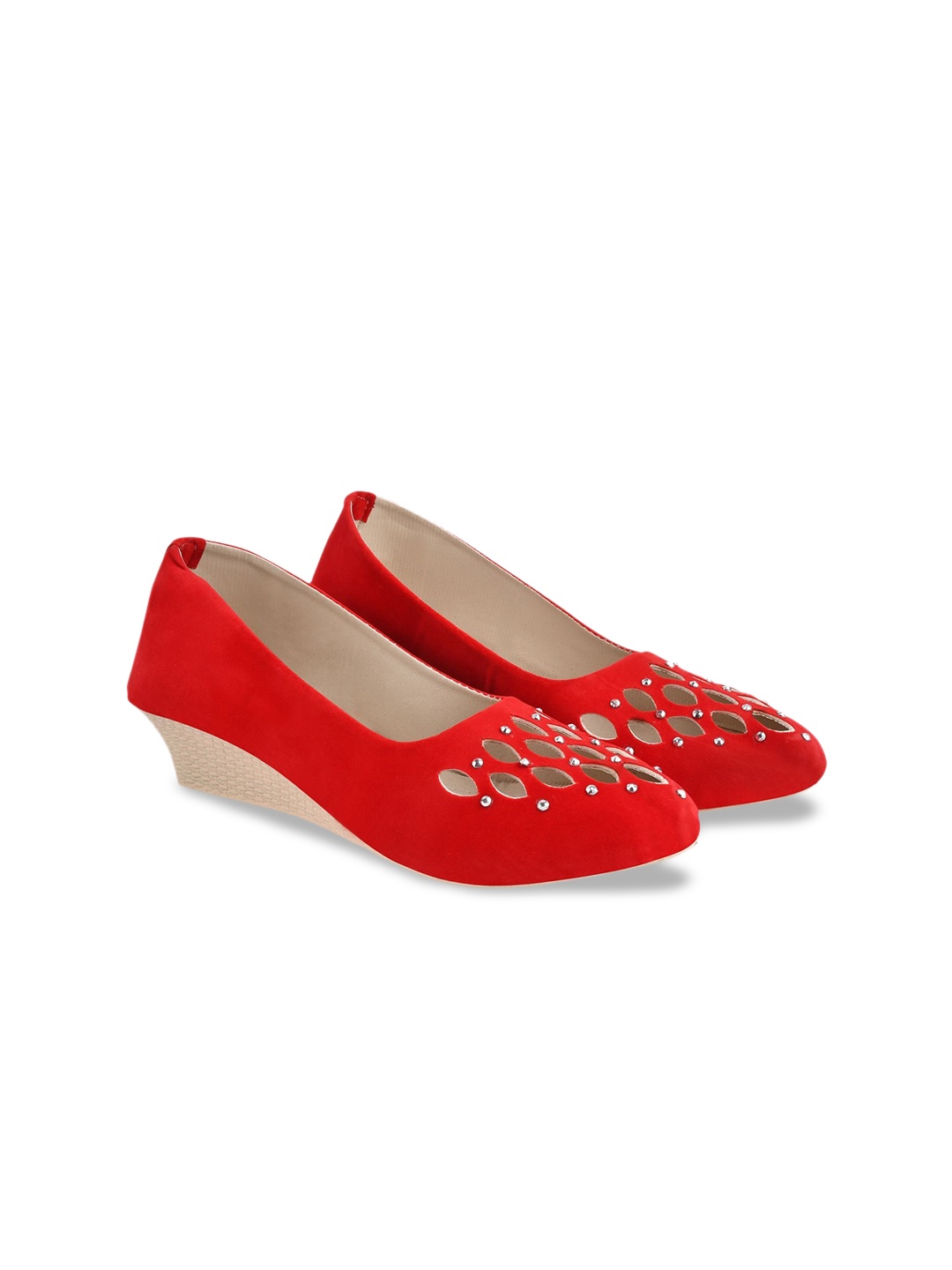

BAESD Girls Textured Embellished Suede Wedge Pumps, Red