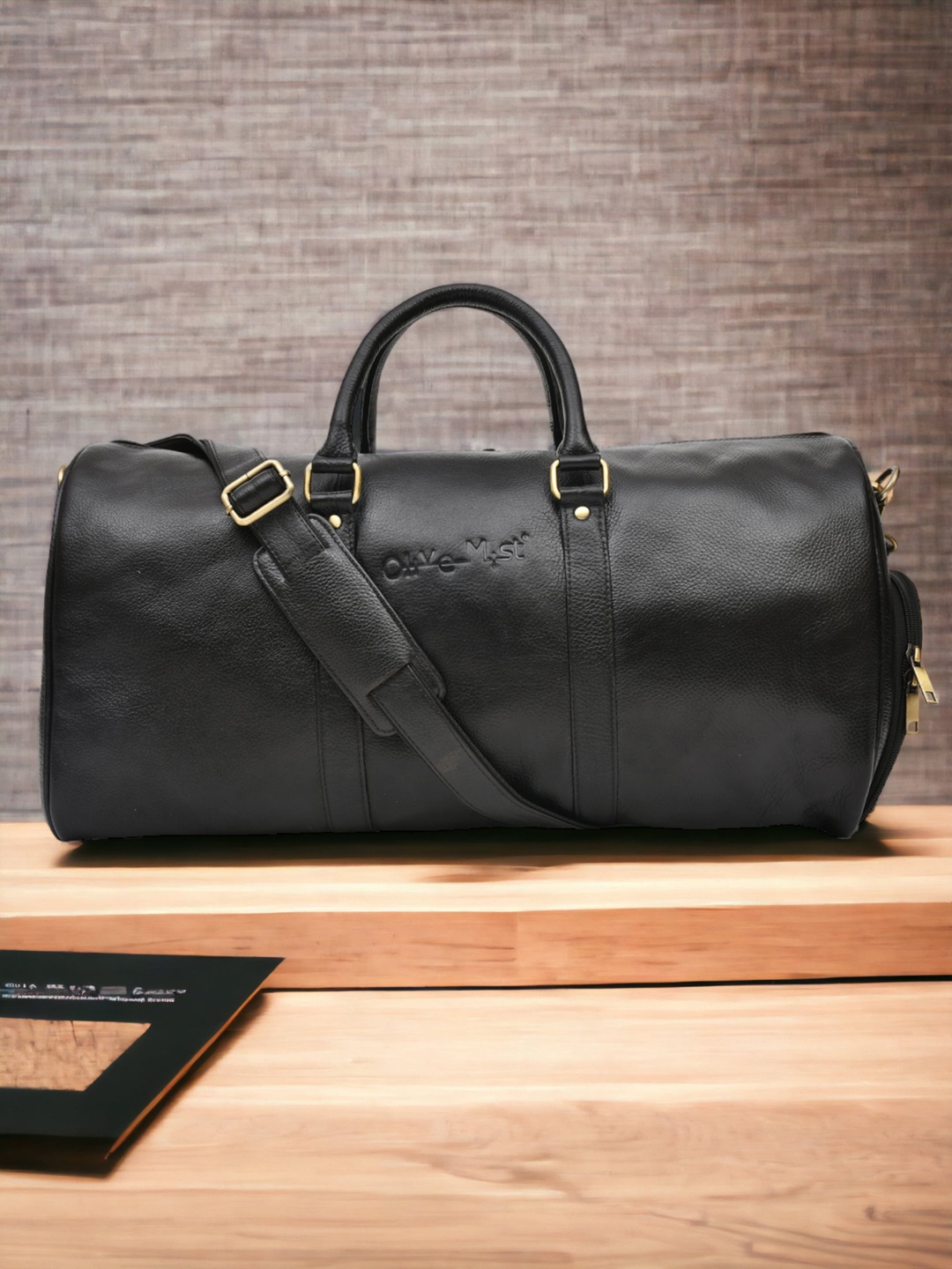 

OLIVE MIST Genuine Leather Duffel Bag, Black