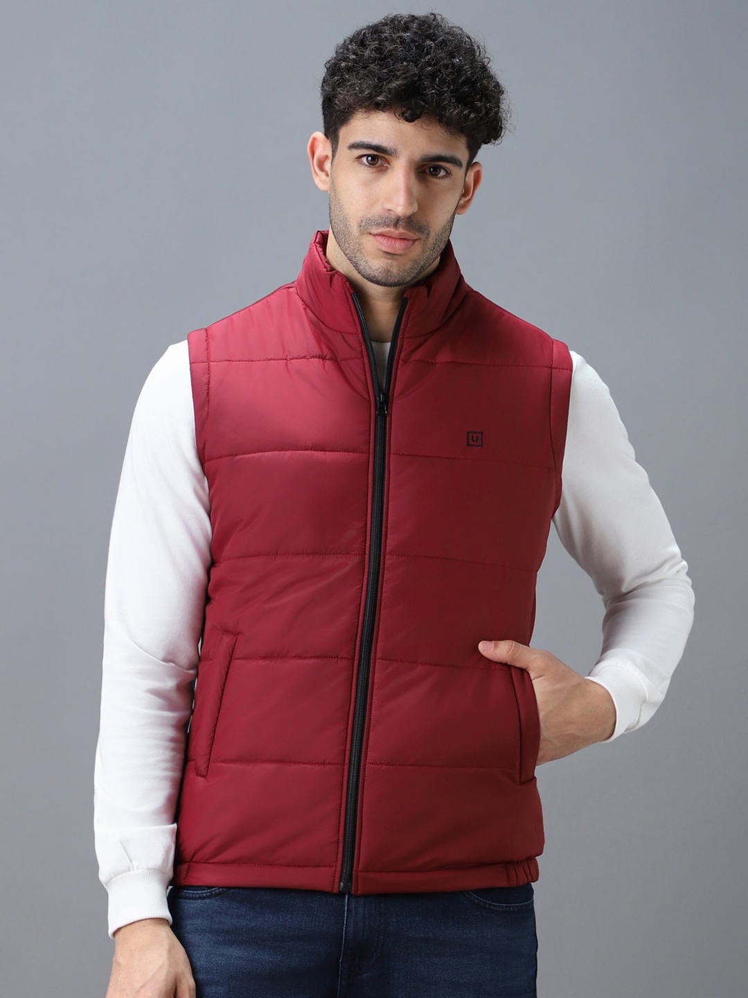 

Urbano Fashion Sleeveless Zippered Puffer Jacket, Red