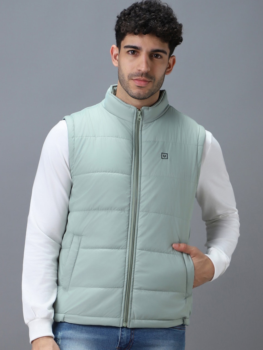 

Urbano Fashion Sleeveless Zippered Puffer Jacket, Green