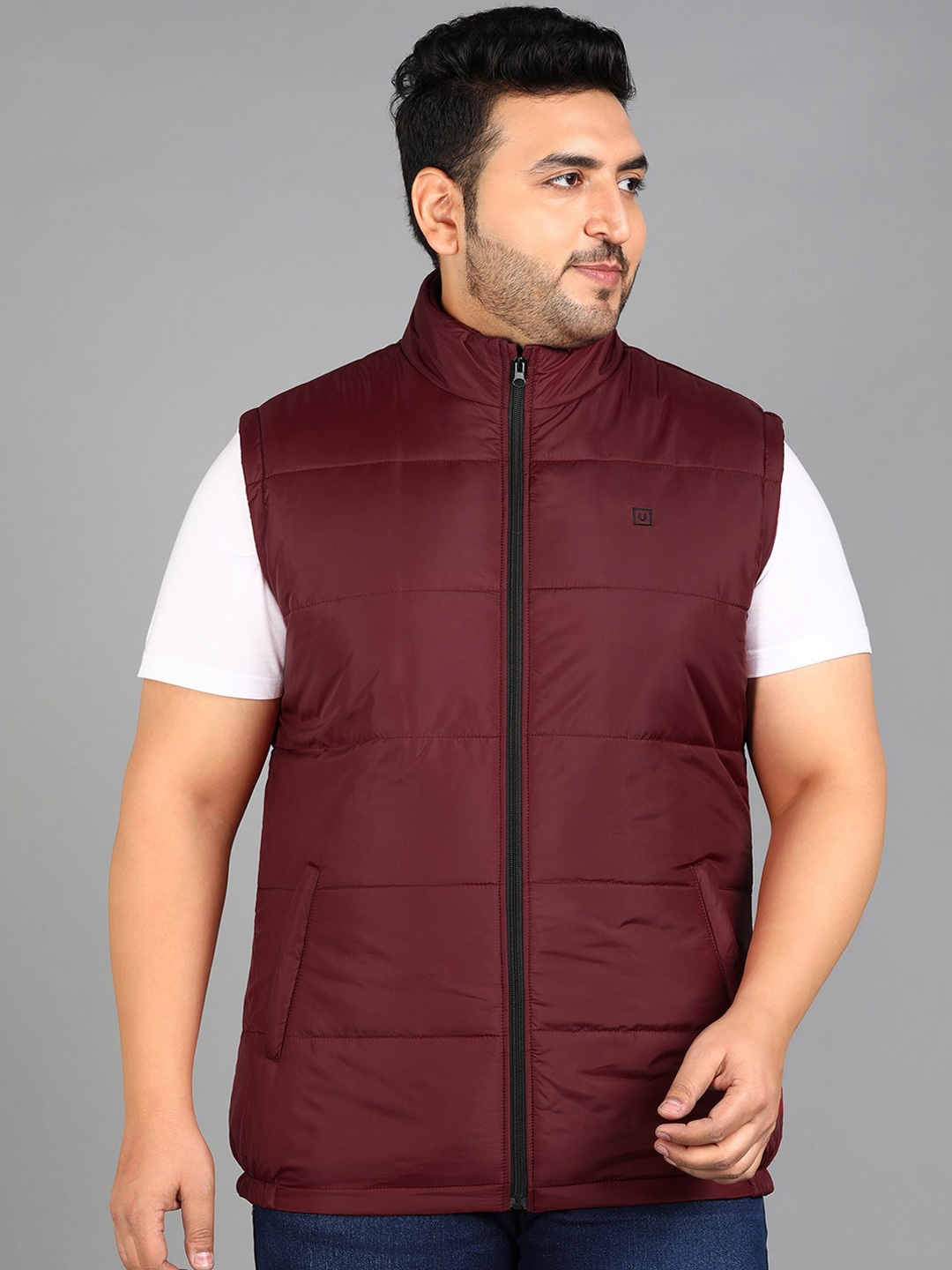 

Urbano Plus Sleeveless Zippered Puffer Jacket, Red