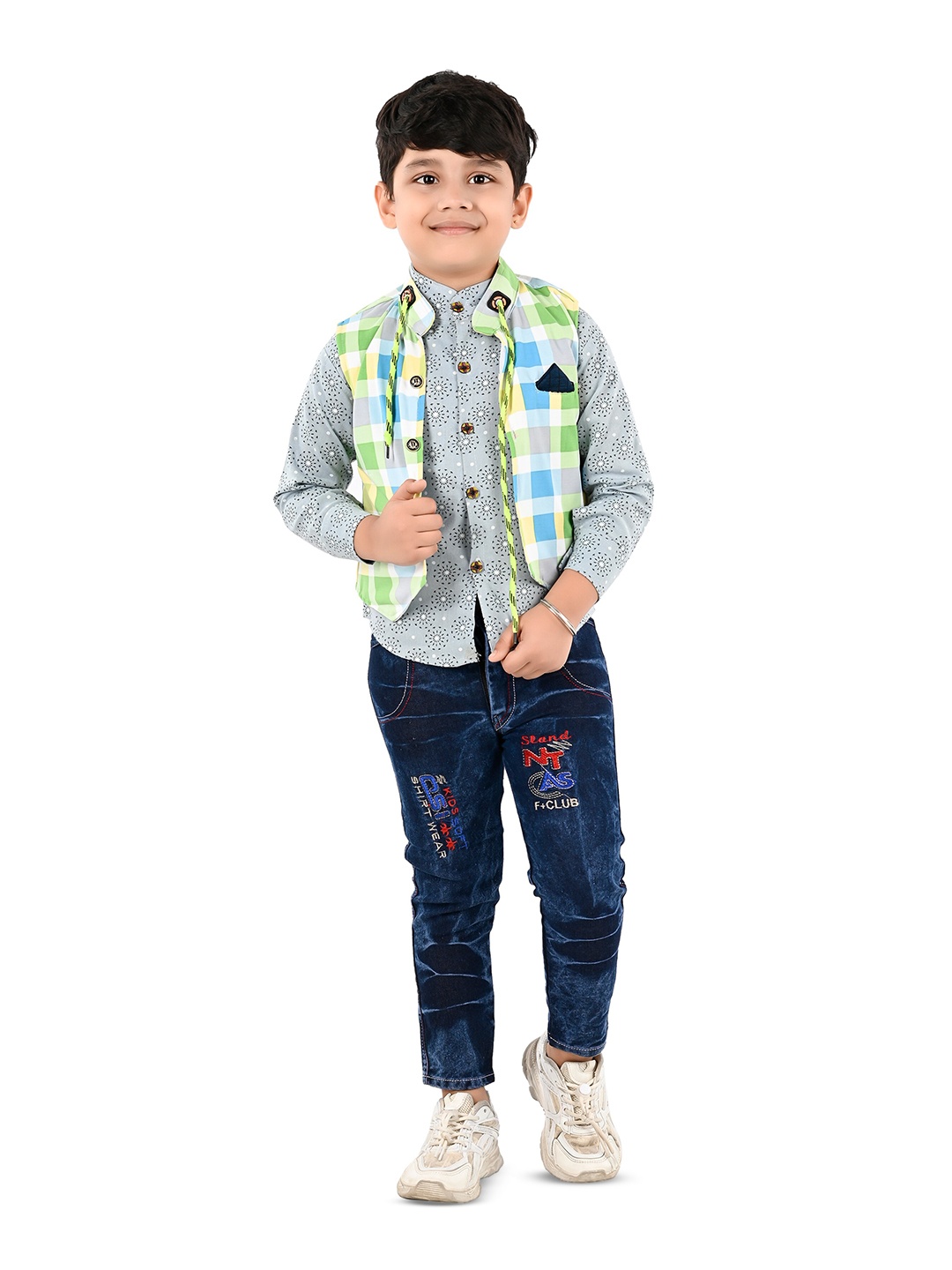 

BAESD Boys Printed Shirt & Trousers With Waistcoat, Blue