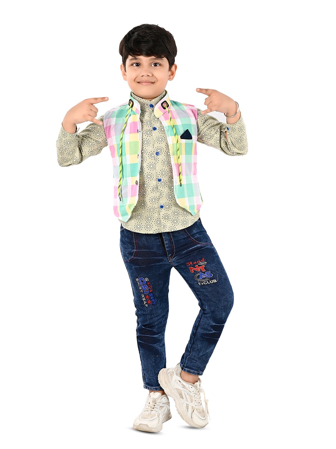 

BAESD Boys Printed Shirt & Trousers With Waistcoat, Green