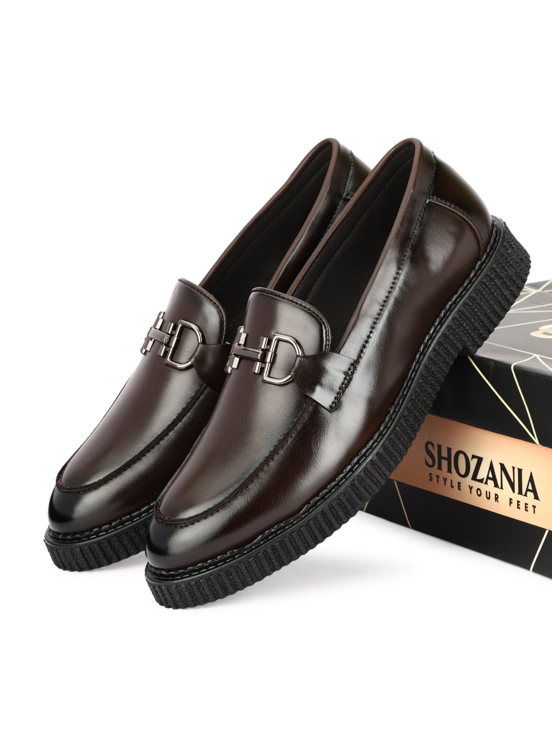 

SHOZANIA Men Leather Formal Loafers, Brown