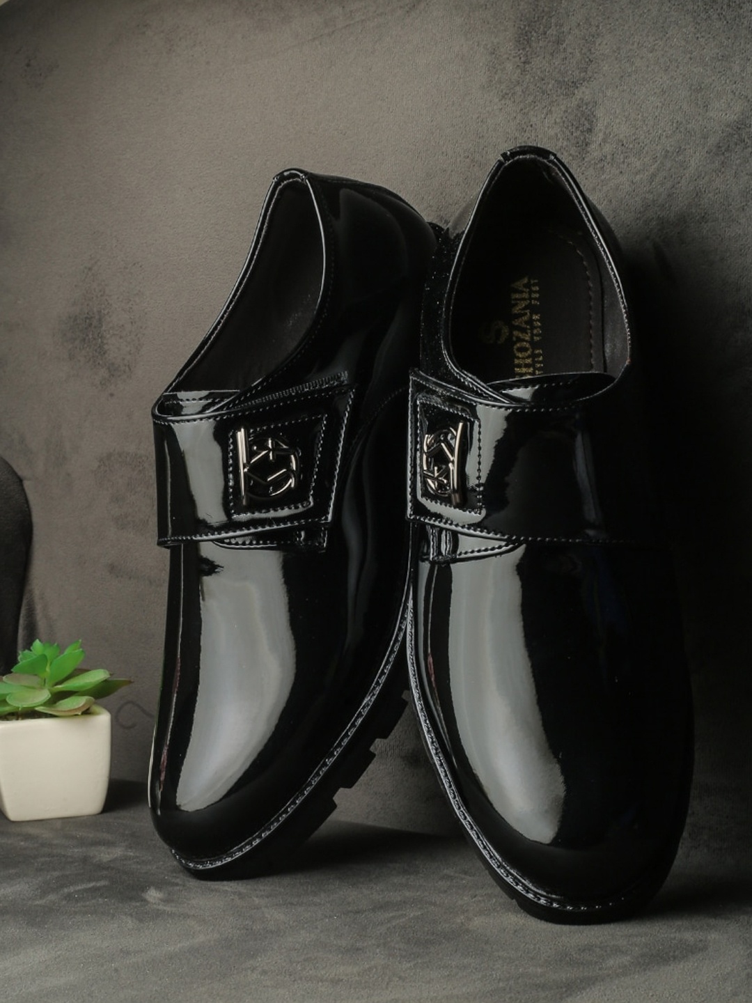 

SHOZANIA Men Leather Formal Monk Shoes, Black