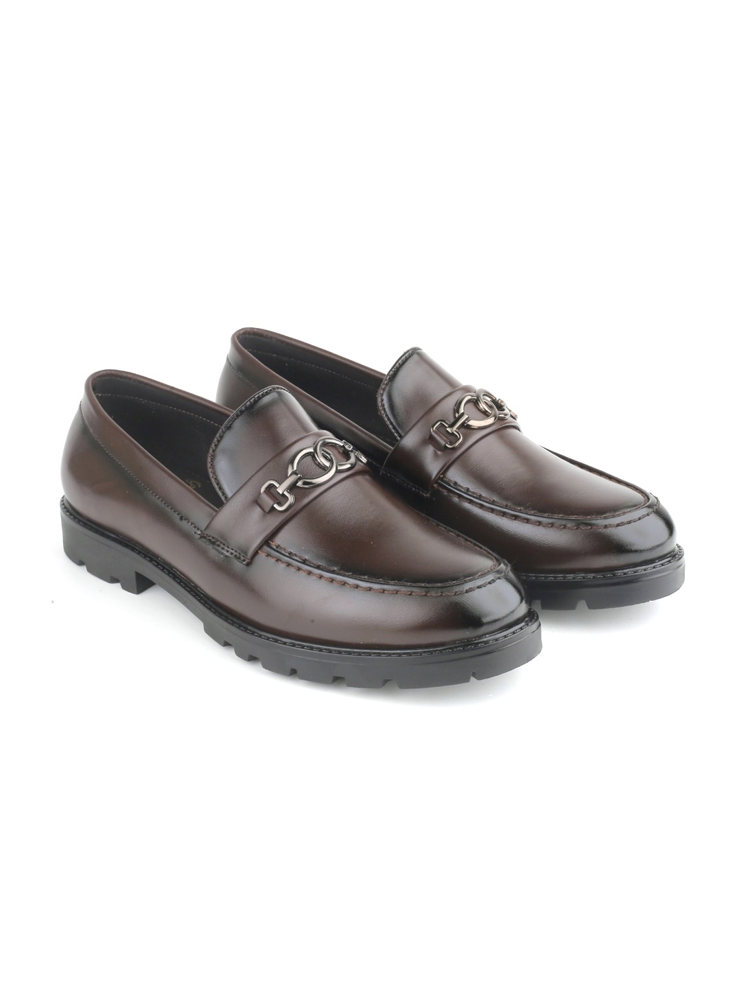 

SHOZANIA Men Leather Formal Horsebit Loafers, Brown