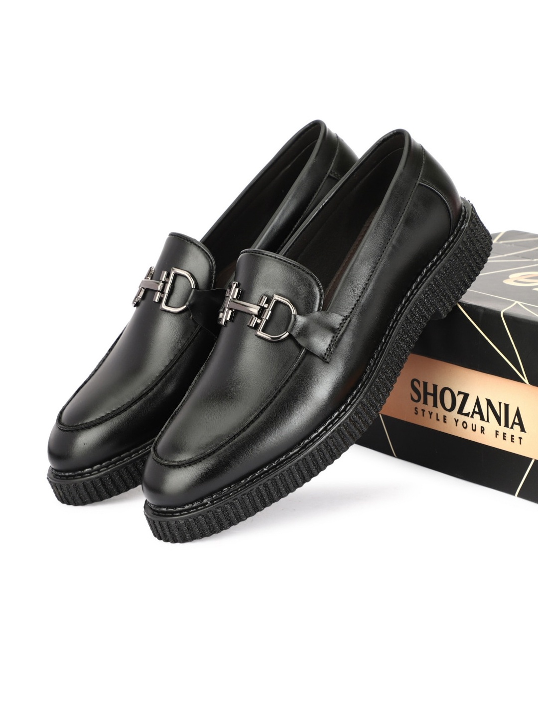 

SHOZANIA Men Leather Formal Loafers, Black