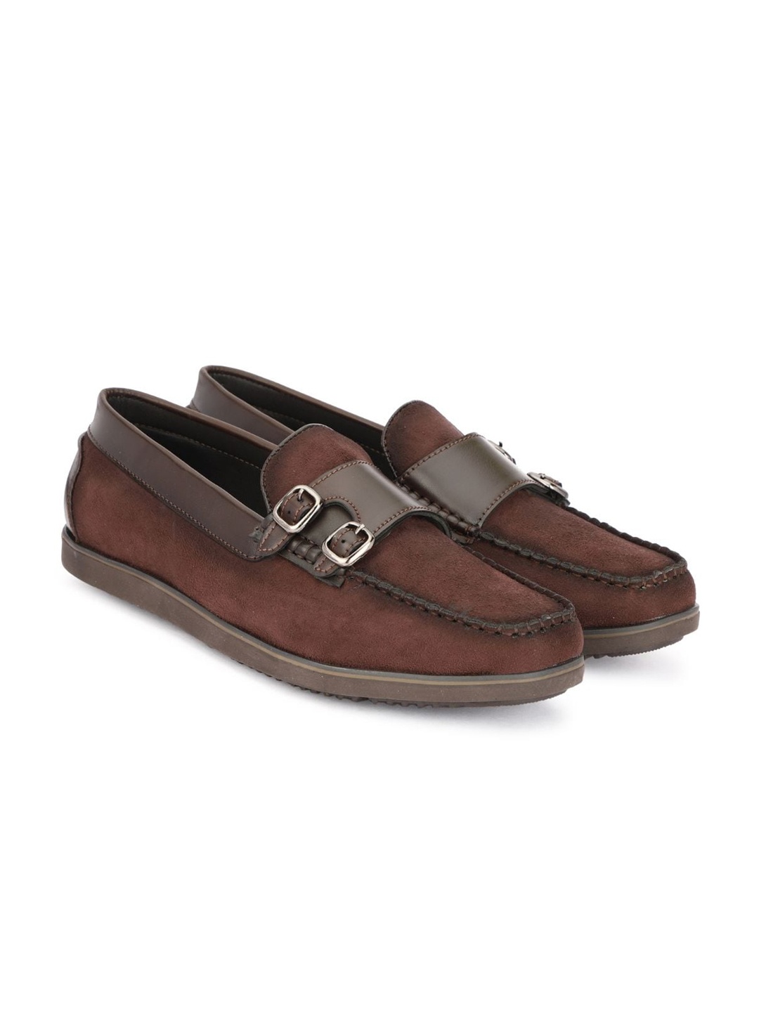 

SHOZANIA Men Leather Formal Monk Shoes, Brown