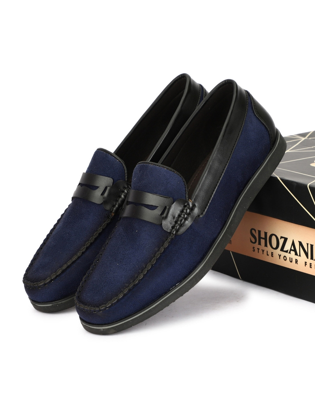 

SHOZANIA Men Leather Formal Penny Loafers, Navy blue