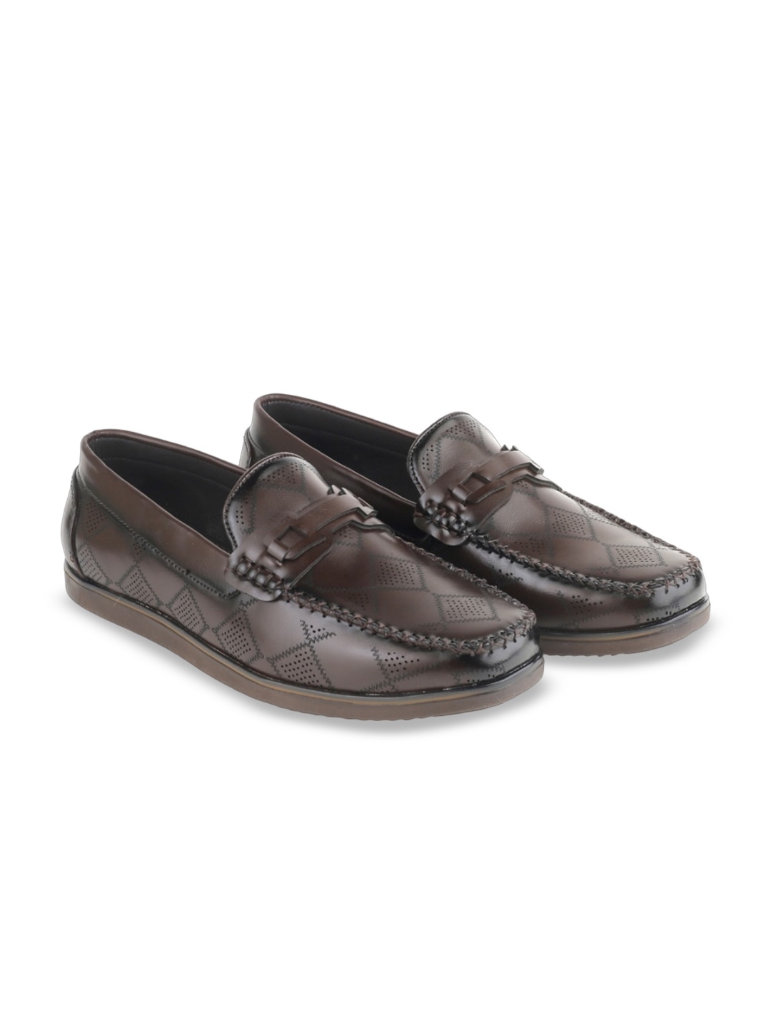 

SHOZANIA Men Textured Leather Formal Loafers, Brown