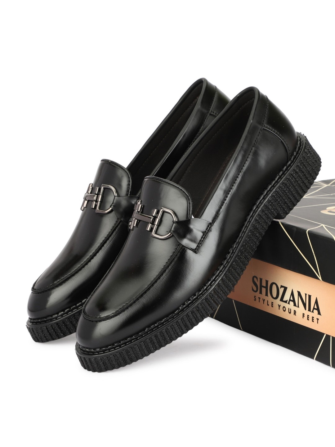 

SHOZANIA Men Leather Formal Horsebit Loafers, Black