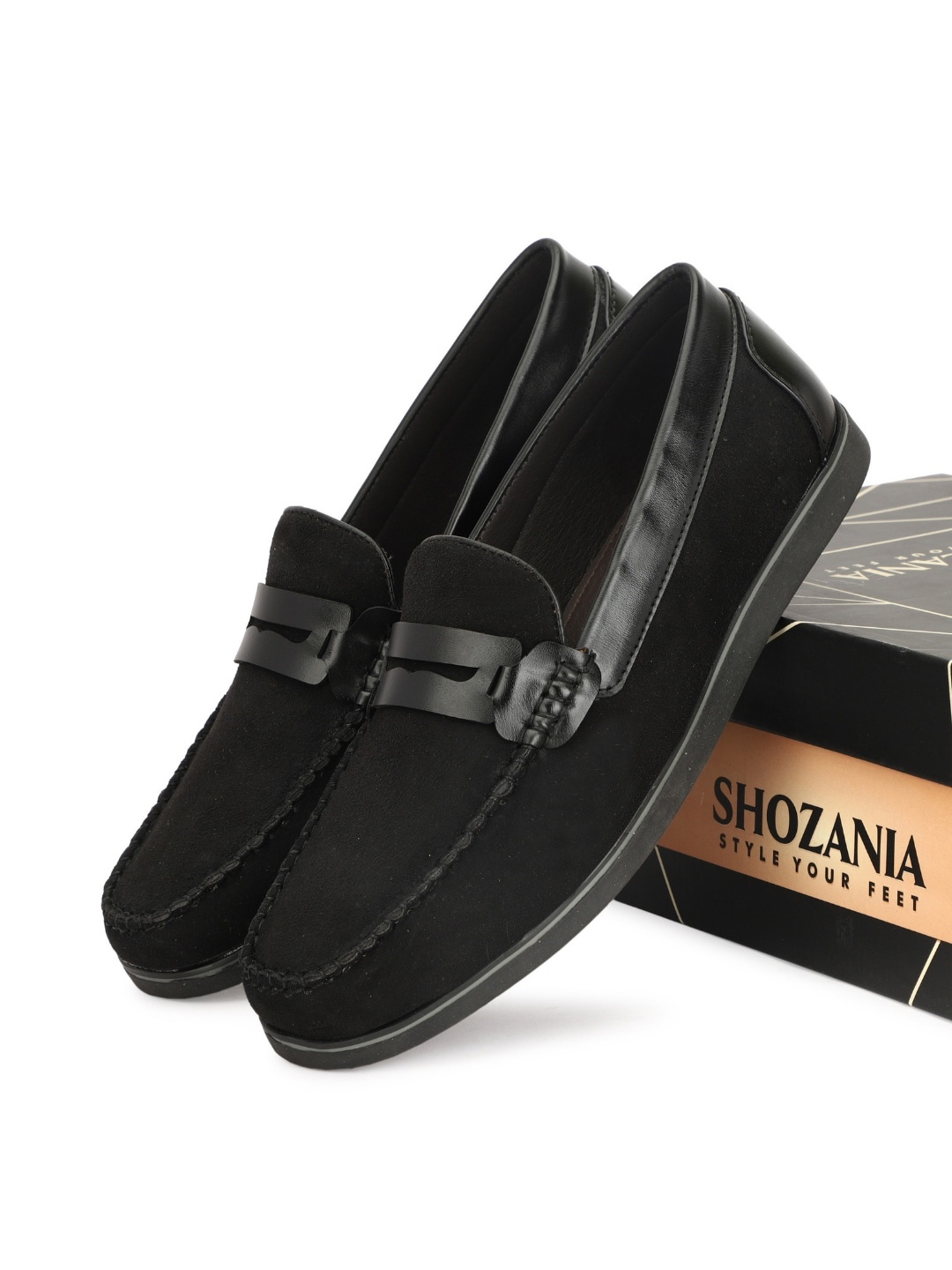 

SHOZANIA Men Leather Formal Loafers, Black