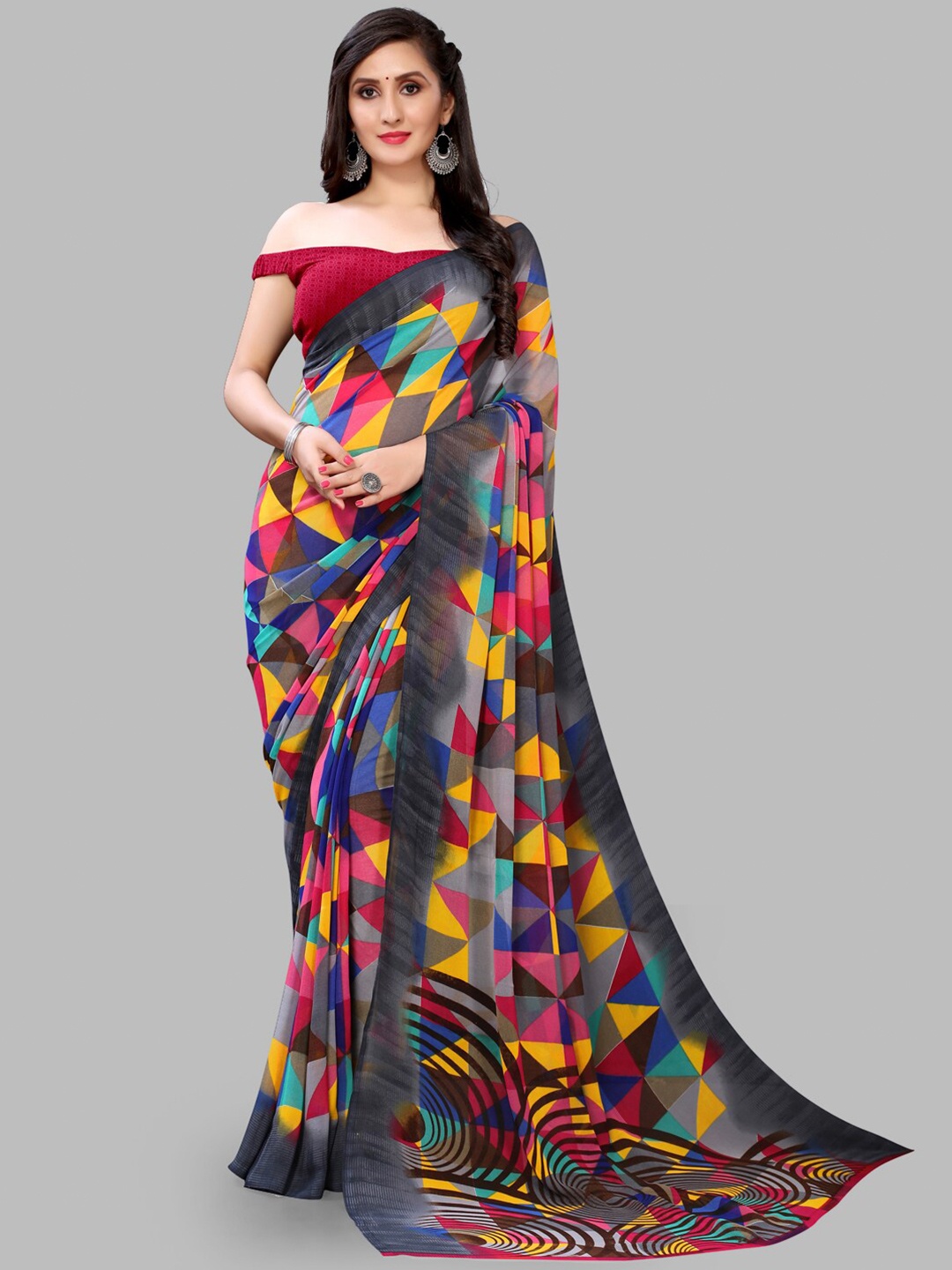 

HRITIKA Geometric Printed Pure Georgette Saree, Blue