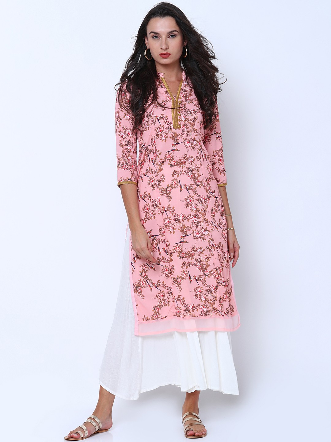 

Vishudh Women Pink Printed Straight Kurta