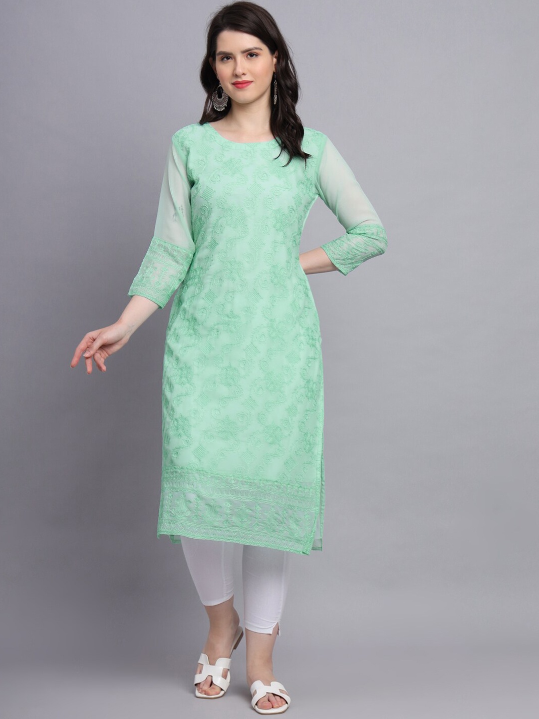 

VAIRAGEE Floral Embroidered Kurta, Sea green