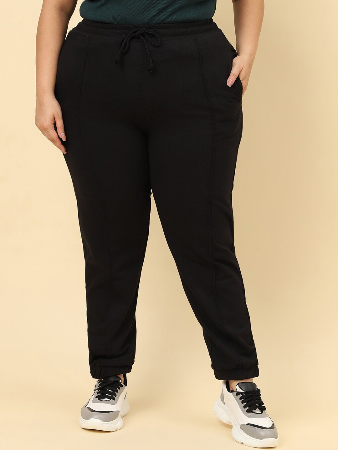 

UnaOne Women Plus Size Cotton Track Pants, Black