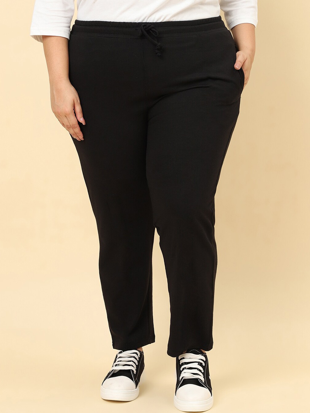 

UnaOne Women Plus Size Cotton Track Pants, Black