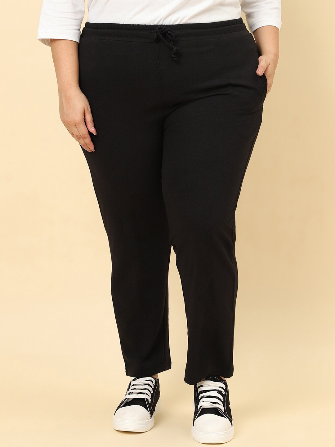 

UnaOne Women Plus Size Cotton Track Pants, Black
