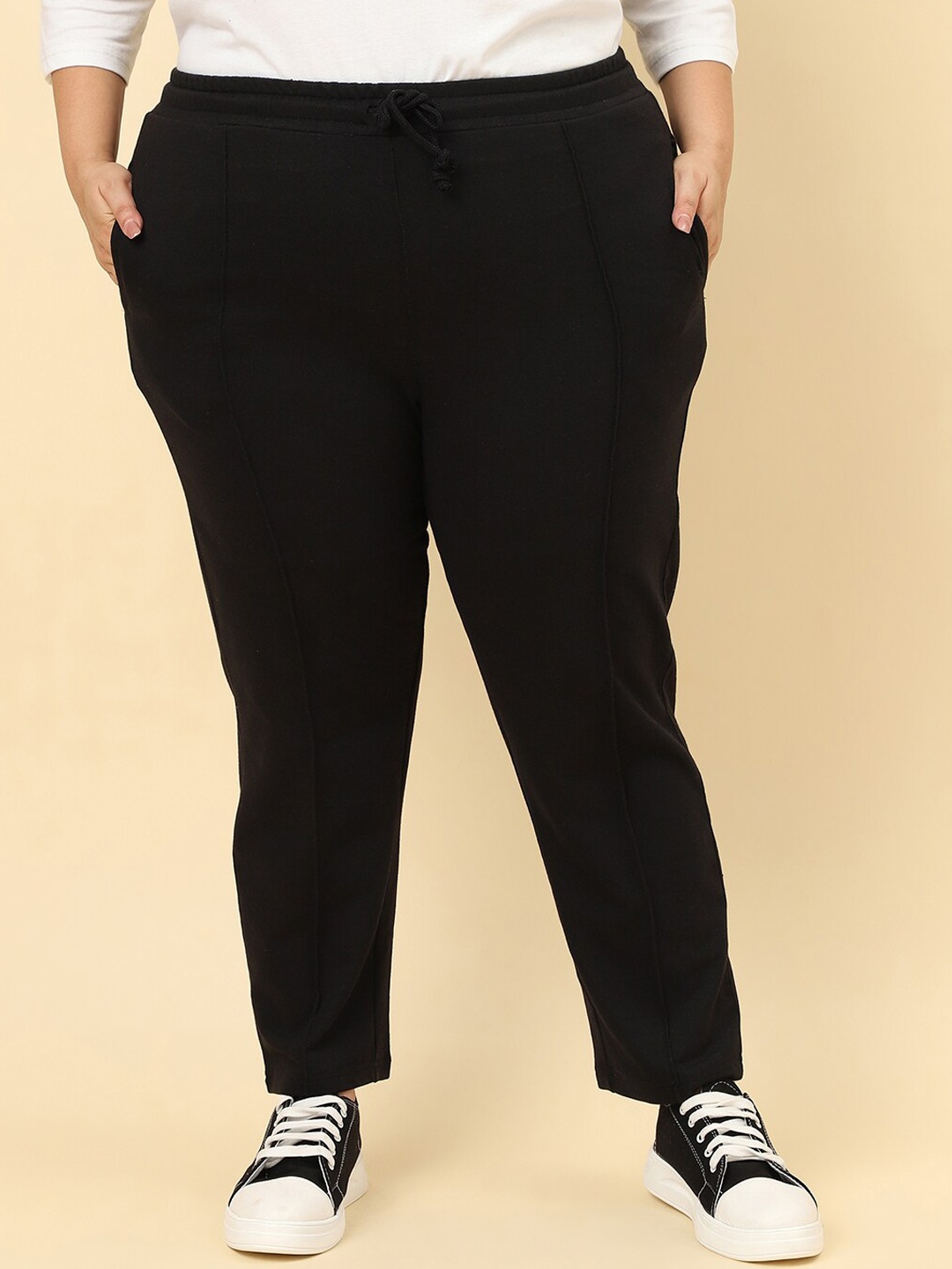 

UnaOne Women Plus Size Cotton Track Pants, Black