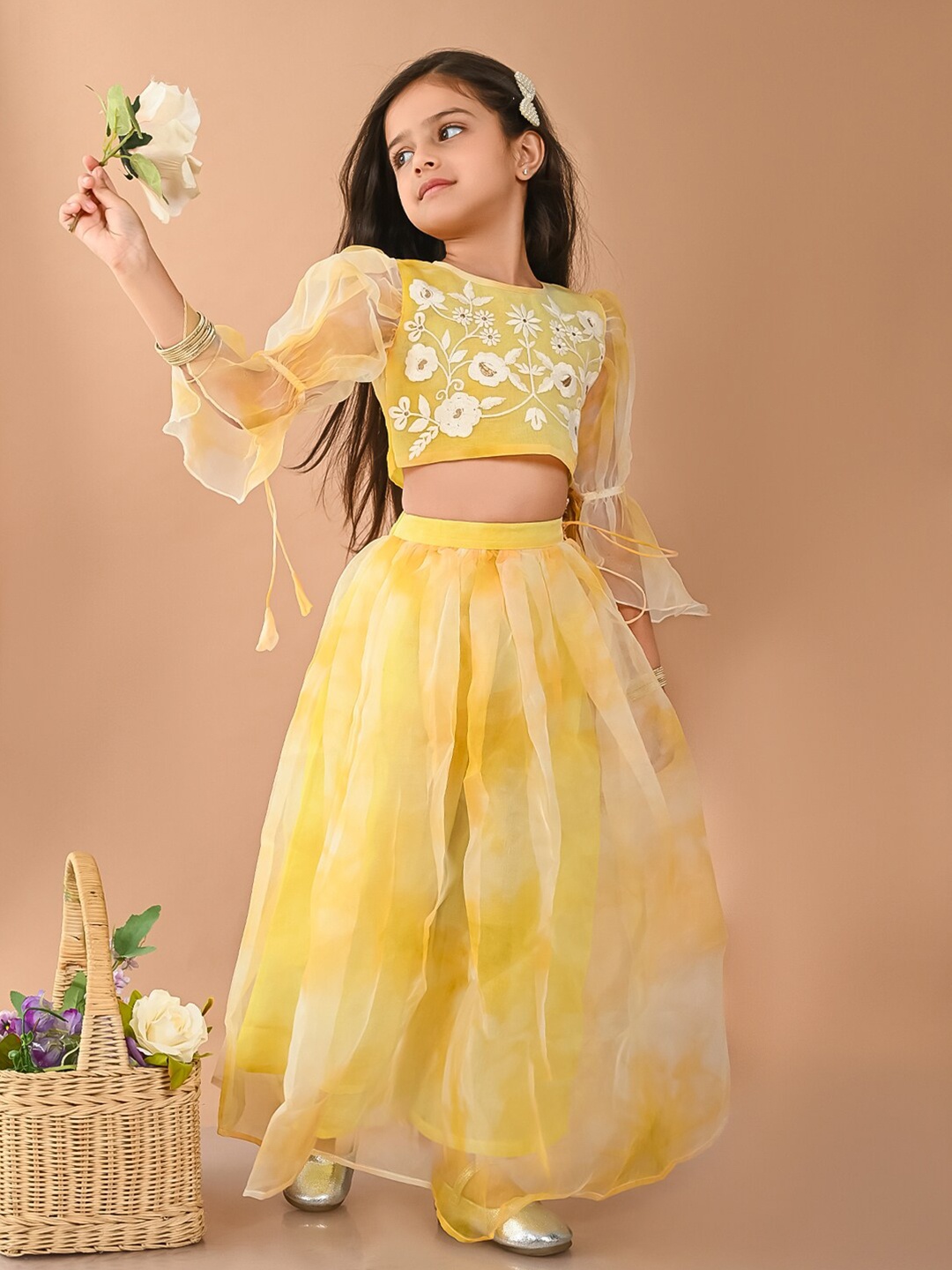 

LilPicks Girls Embroidered Thread Work Ready to Wear Lehenga Choli, Yellow