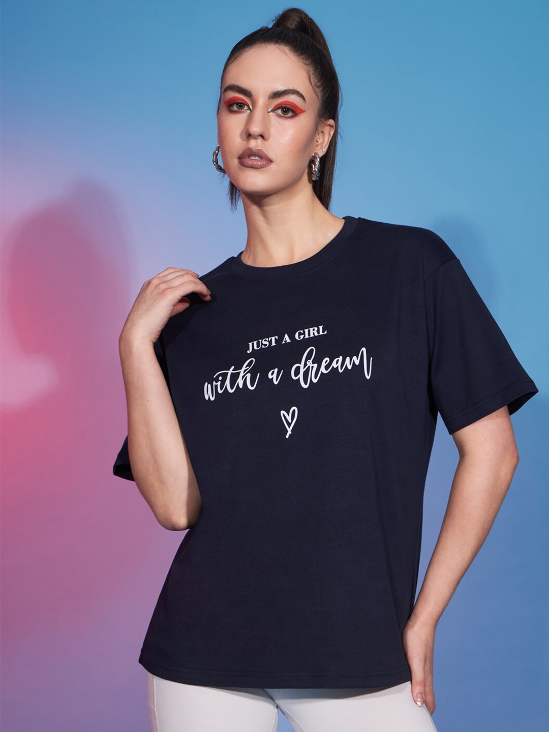 

BAESD Typography Printed Cotton T-Shirt, Navy blue