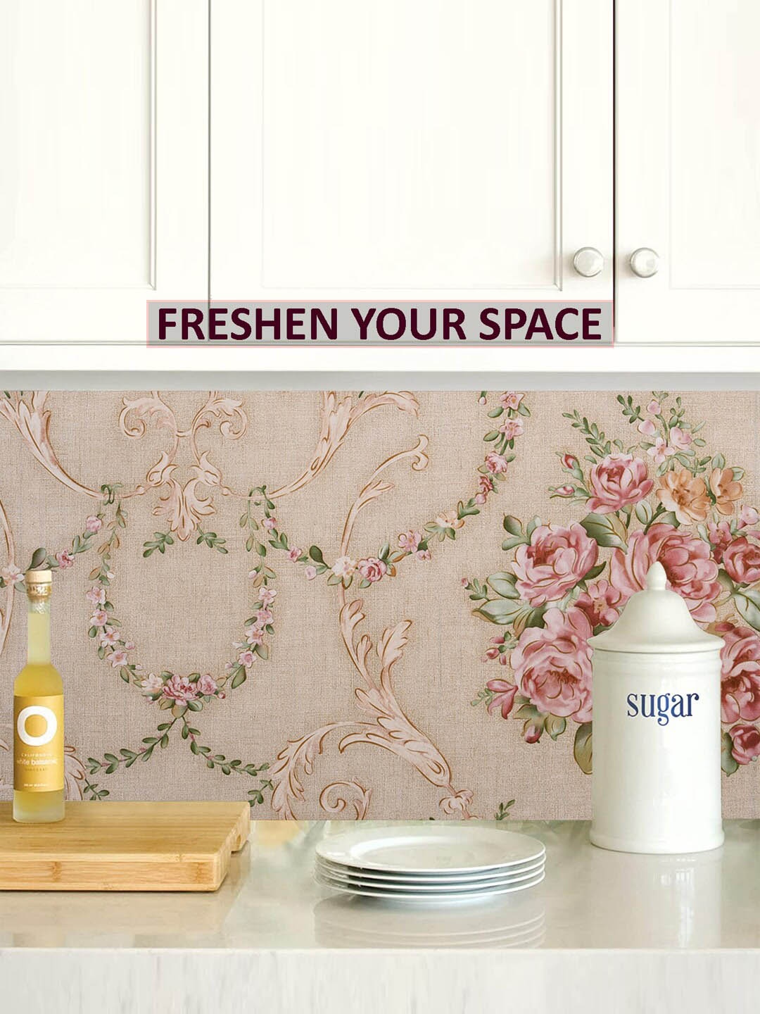 

Kuber Industries Beige & Pink Printed Self Adhesive Wallpaper