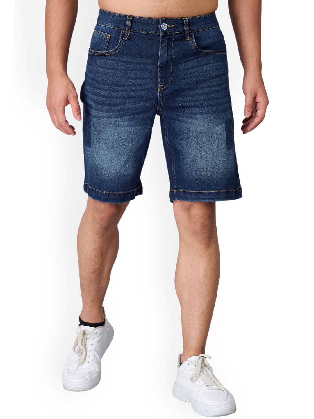 

Old Grey Men Mid-Rise Washed Slim Fit Denim Stretchable Shorts, Blue