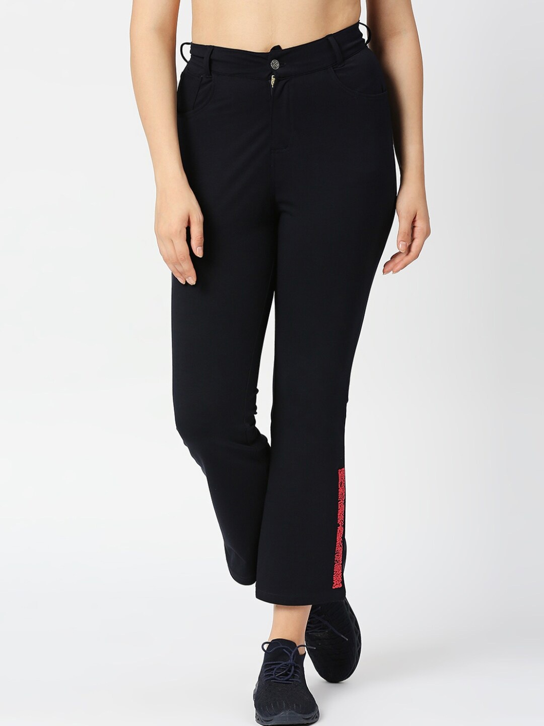 

Lovable Sport Women Mid-Rise Flared-Fit Trousers, Navy blue