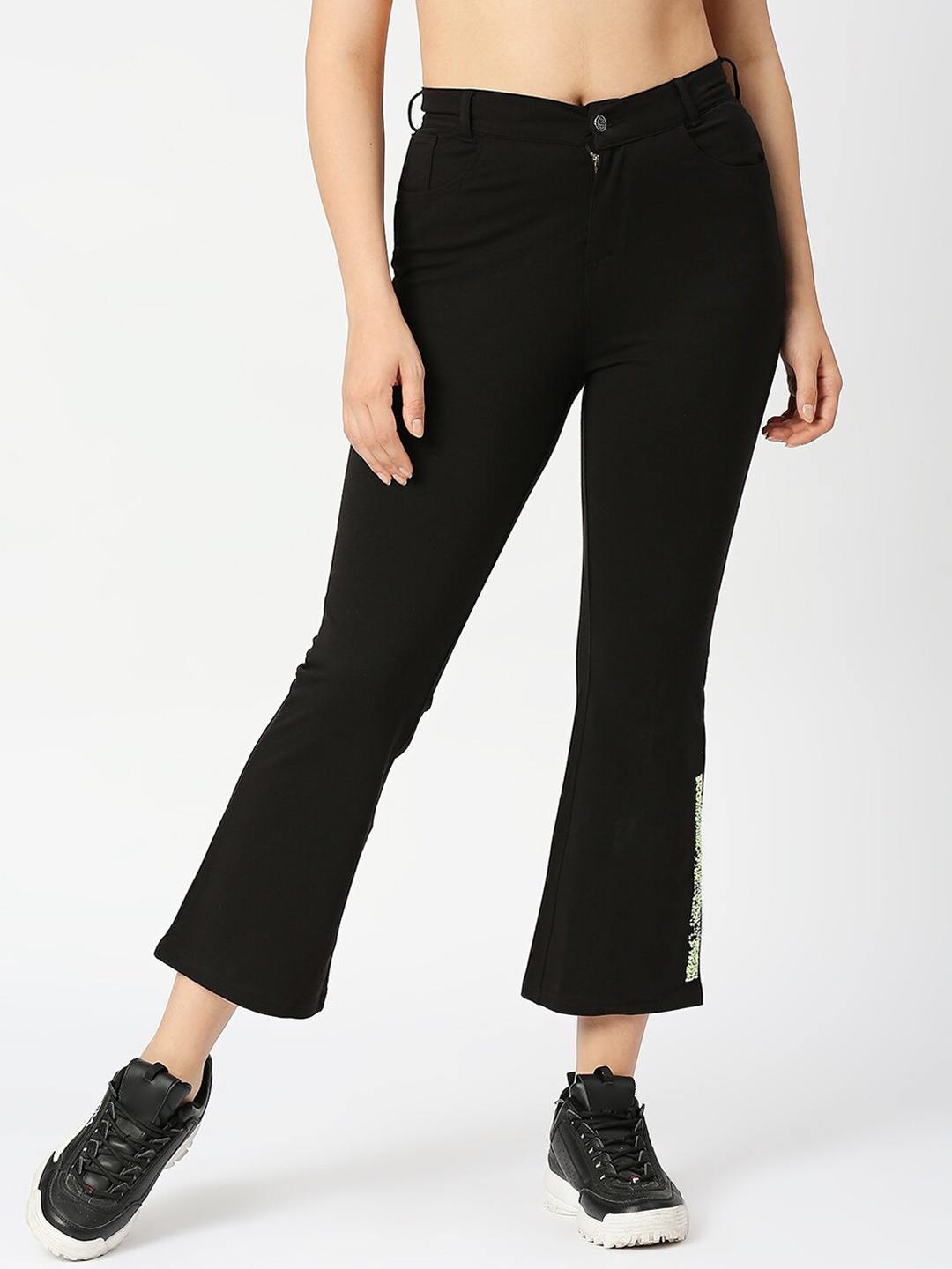 

Lovable Sport Women Mid-Rise Flared Bootcut Trousers, Black