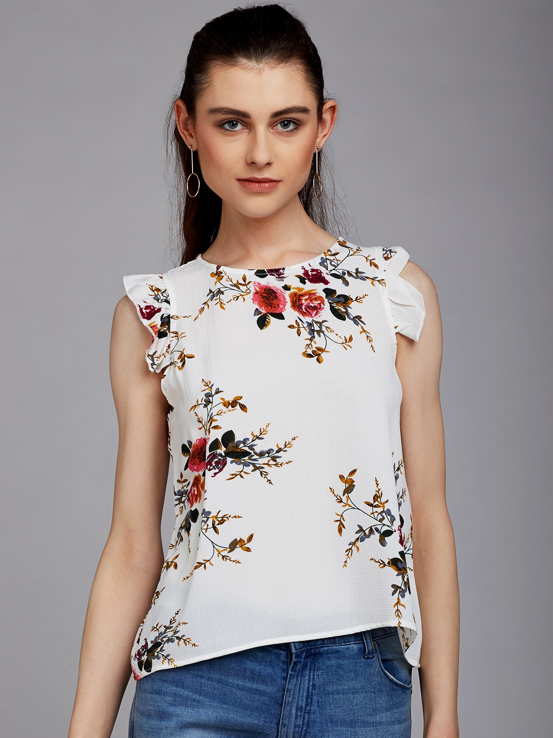 

Berrylush Women White Printed A-Line Top