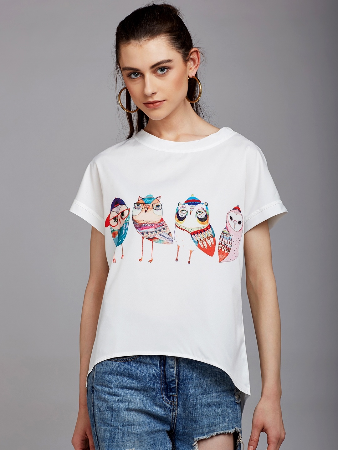 

Berrylush Women White Printed A-Line Top