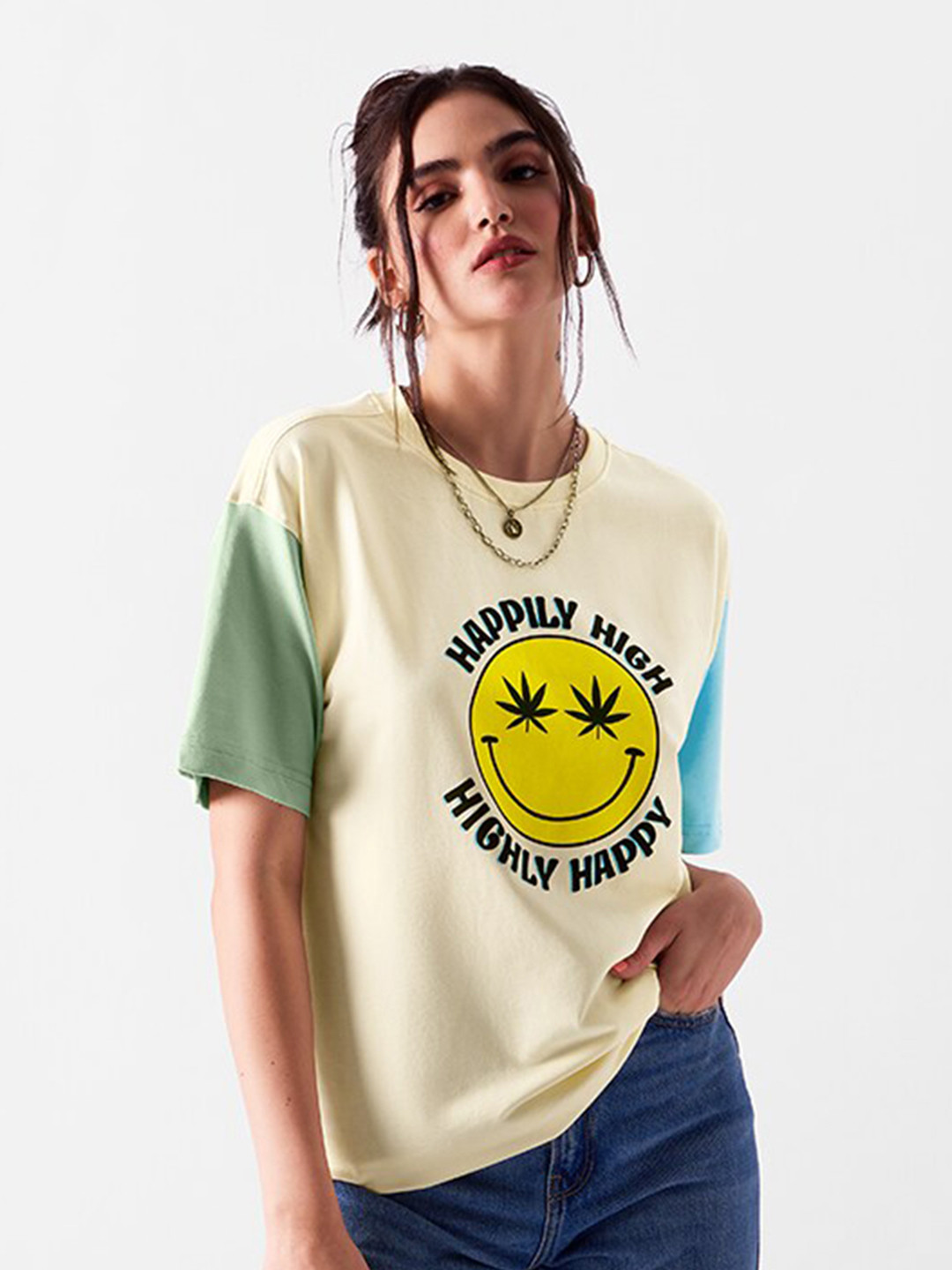 

The Souled Store Graphic Printed Pure Cotton Oversized T-shirt, Yellow