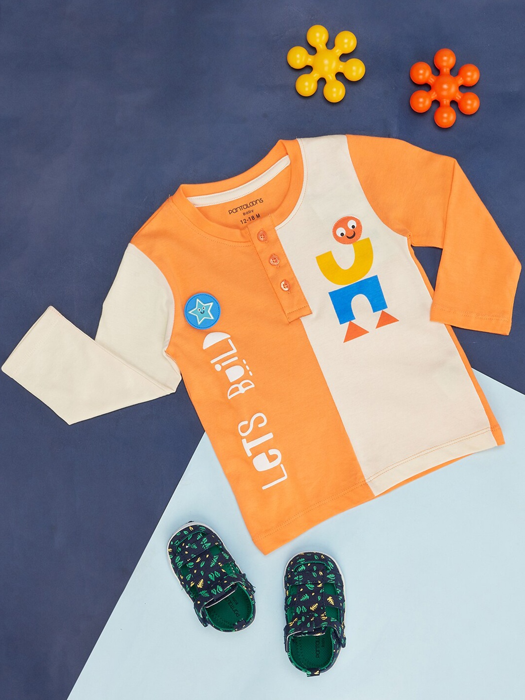 

Pantaloons Baby Boys Typography Printed Cotton T-shirt, Orange