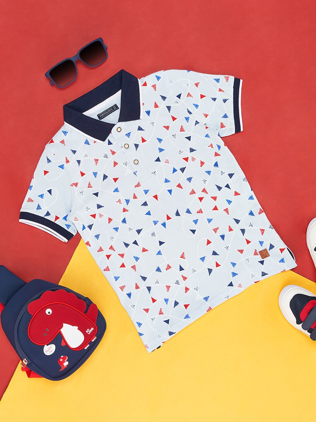 

Pantaloons Junior Boys Geometric Printed Polo Collar Cotton T-shirt, White