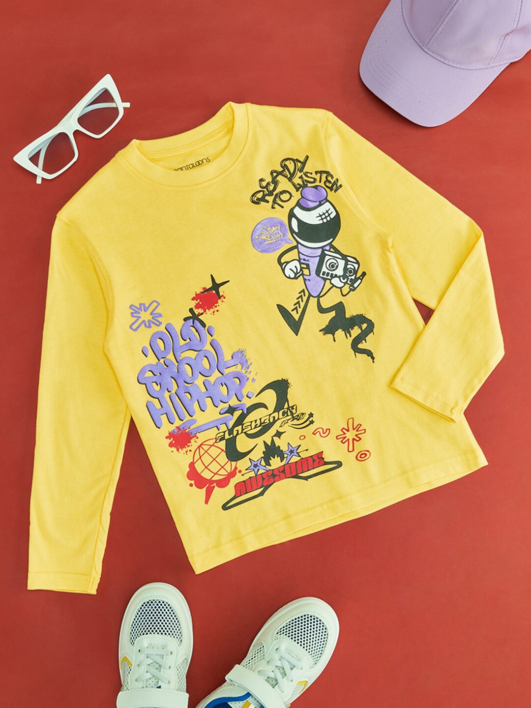 

Pantaloons Junior Boys Printed Round Neck Cotton T-shirt, Yellow