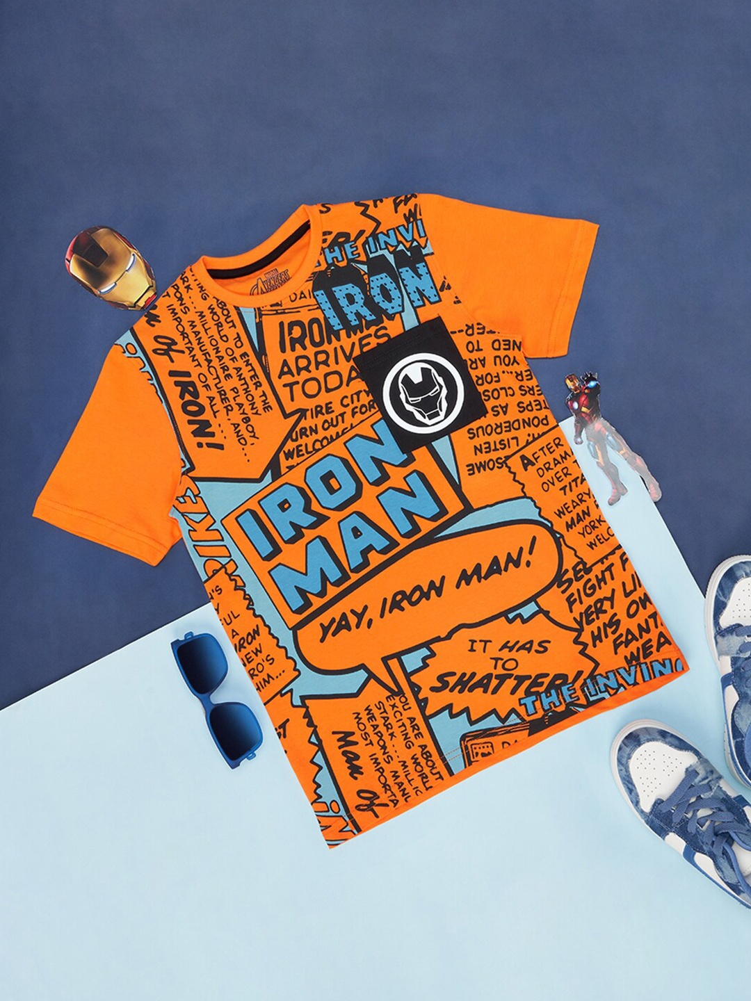 

Pantaloons Junior Boys Iron Man Printed Cotton T-shirt, Orange