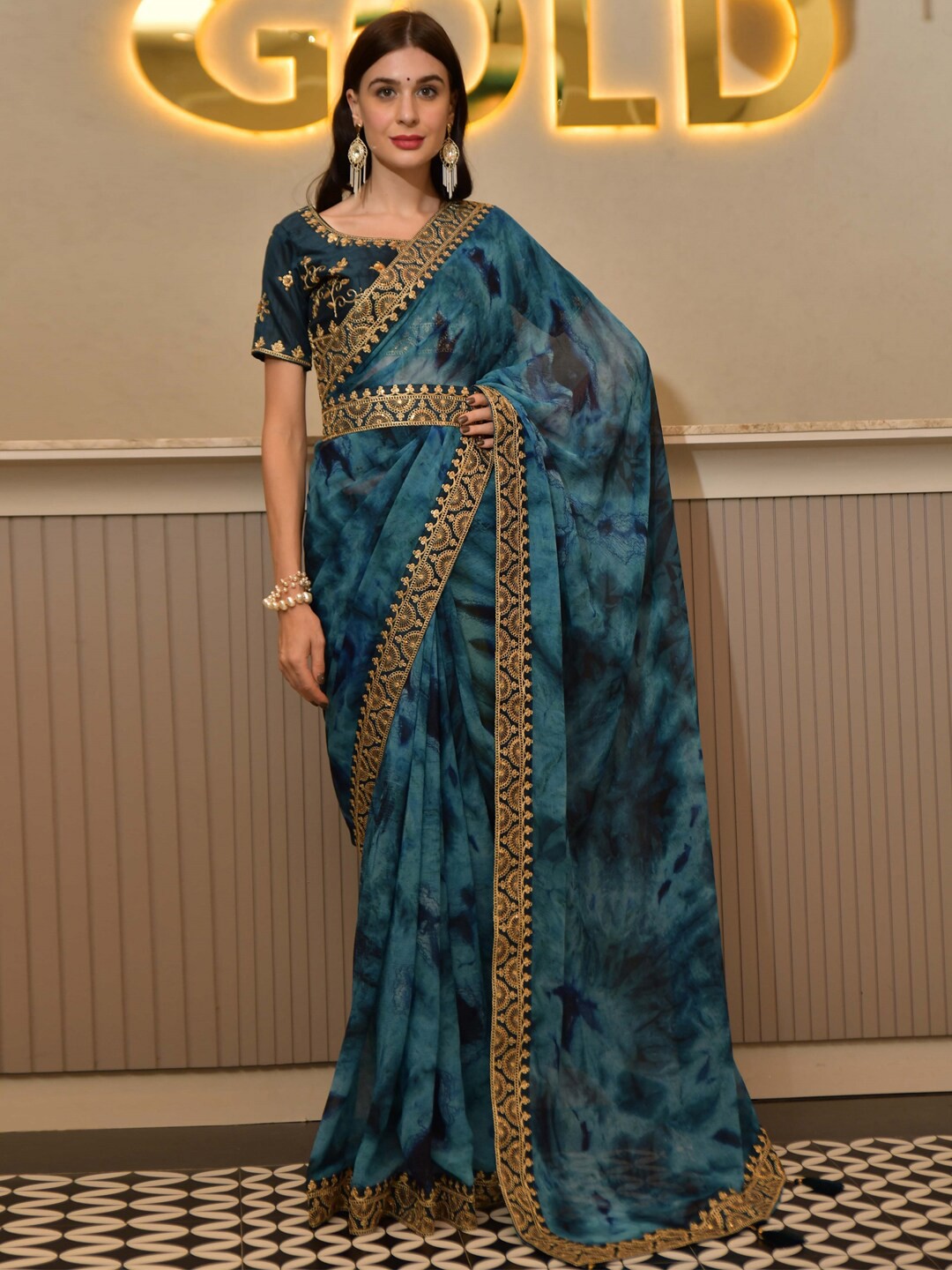 

Sangria Dyed Embroidered Saree, Blue