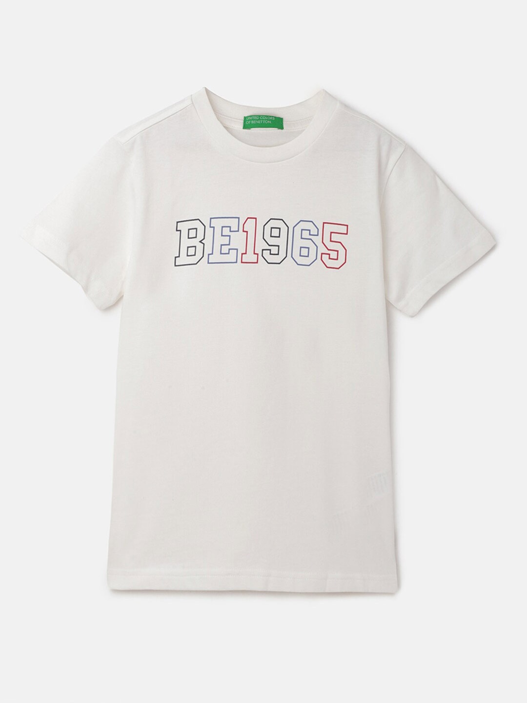 

United Colors of Benetton Boys Typography Printed Pure Cotton T-shirt, White