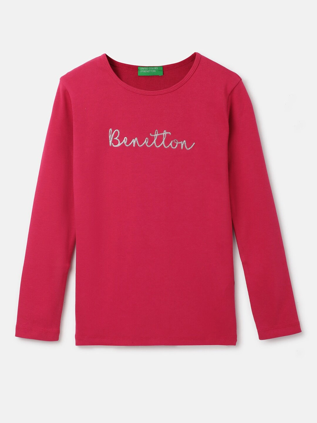 

United Colors of Benetton Girls Typography Printed Pure Cotton T-shirt, Pink