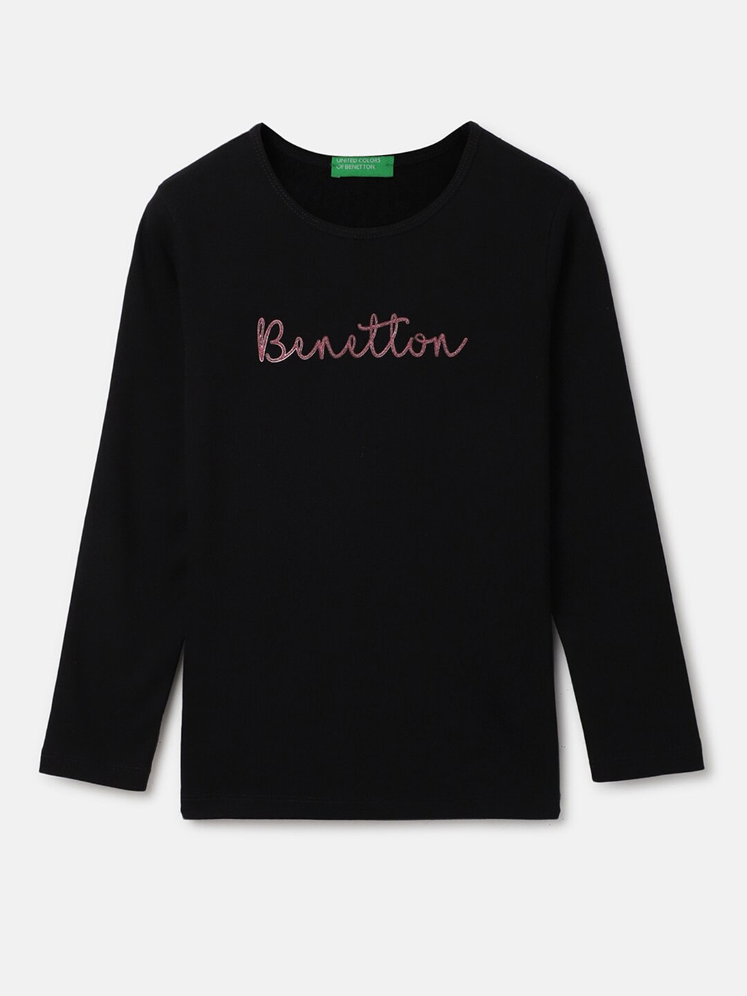 

United Colors of Benetton Girls Typography Printed Cotton T-shirt, Black