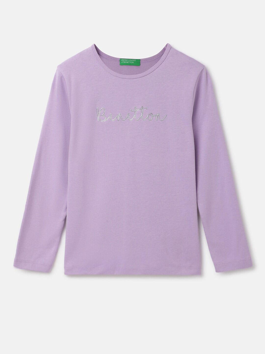 

United Colors of Benetton Girls Typography Printed Cotton T-shirt, Purple
