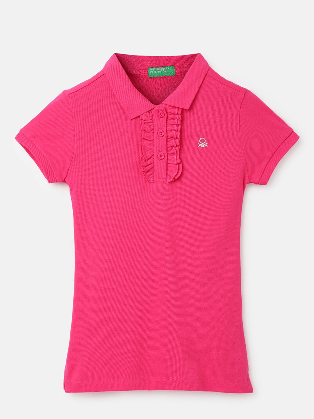

United Colors of Benetton Girls Polo Collar Pure Cotton T-shirt, Pink