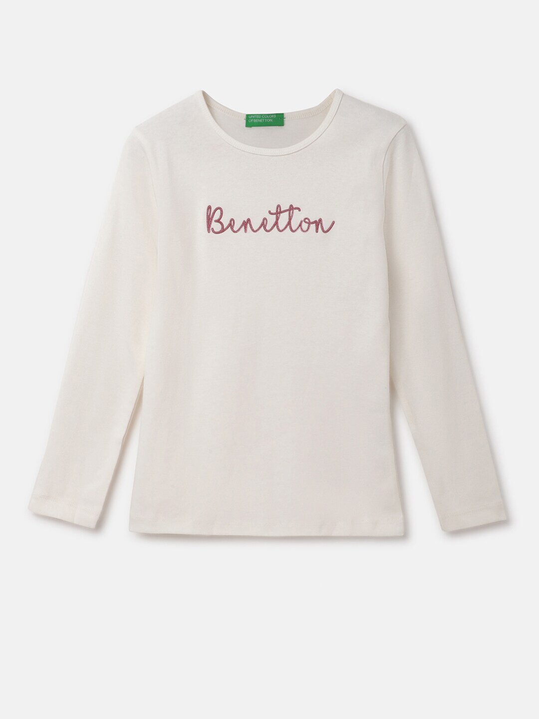 

United Colors of Benetton Girls Typography Printed Cotton T-shirt, White