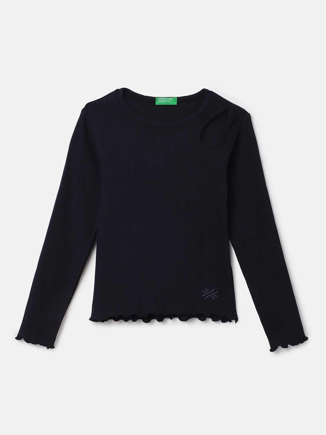 

United Colors of Benetton Girls Long Sleeve Cut-Outs Pure Cotton Tops, Black