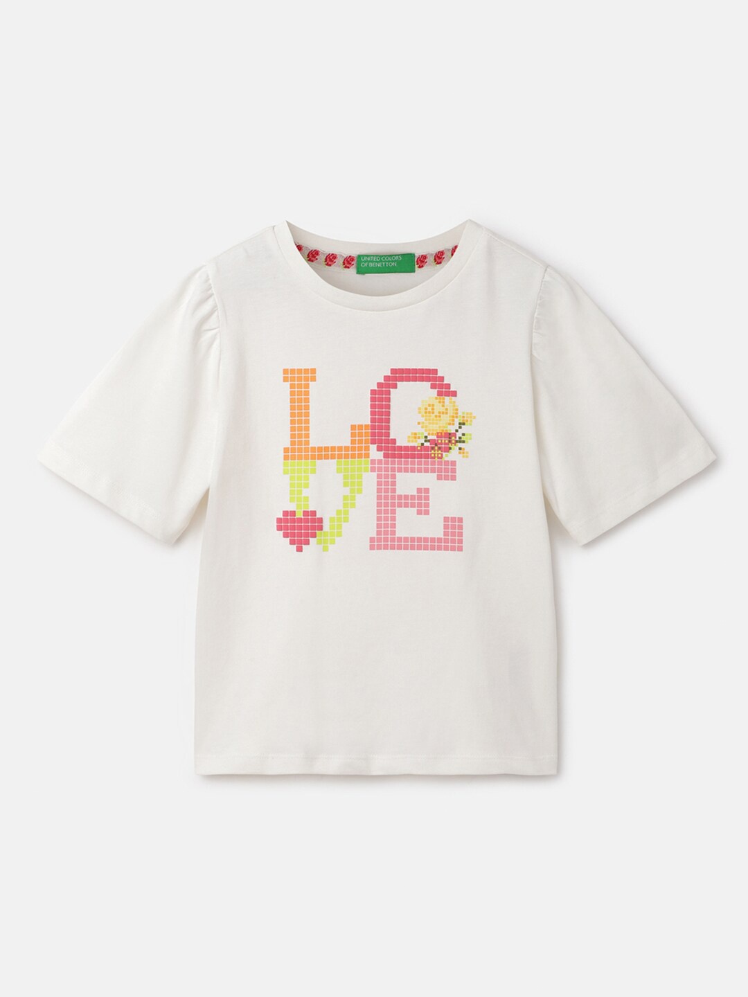 

United Colors of Benetton Girls Typography Printed Pure Cotton T-shirt, White