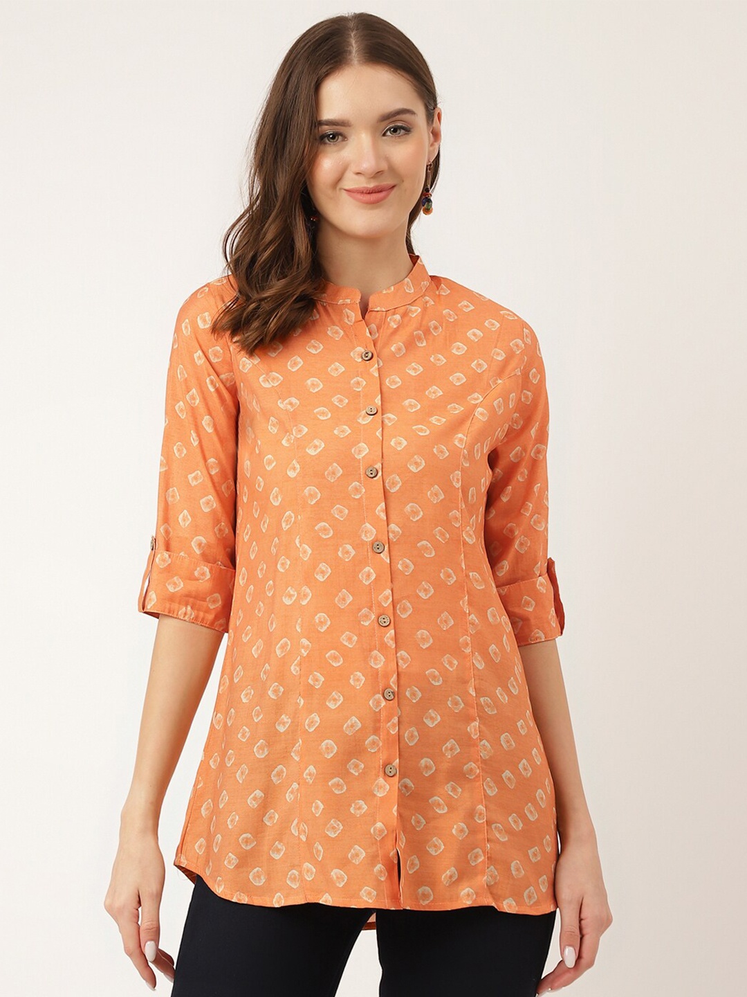 

Divena Floral Printed Mandarin Collar Top, Mustard