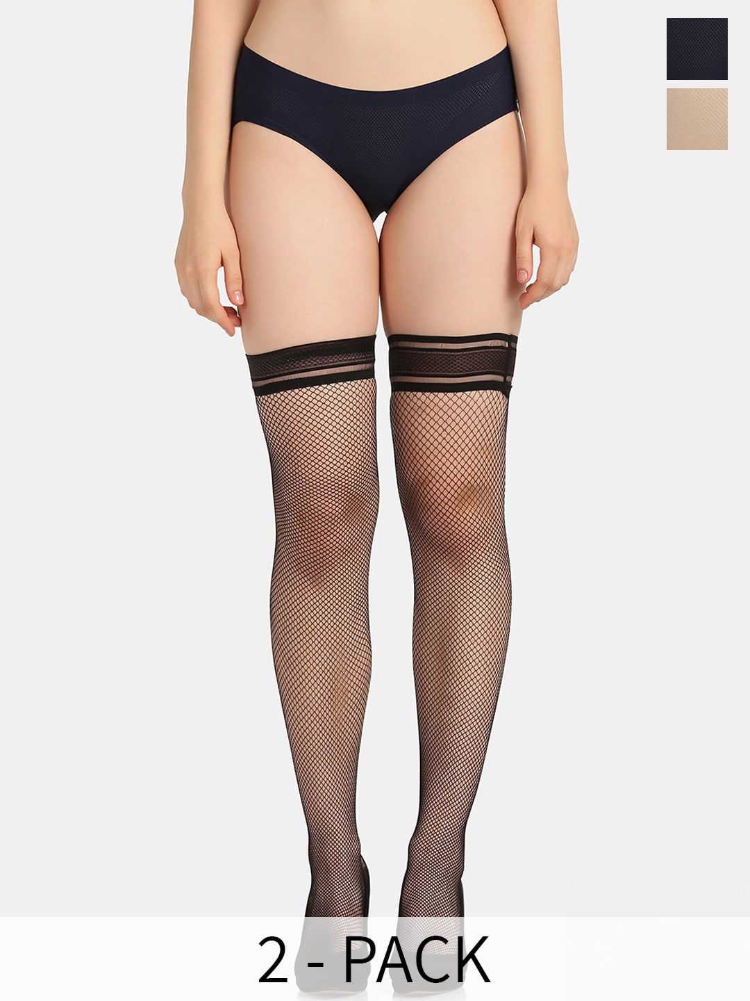

Da Intimo Pack Of 2 Semi Sheer Net Stockings, Black